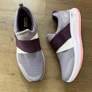 SKECHERS Gray and Purple Slip-On Sneakers